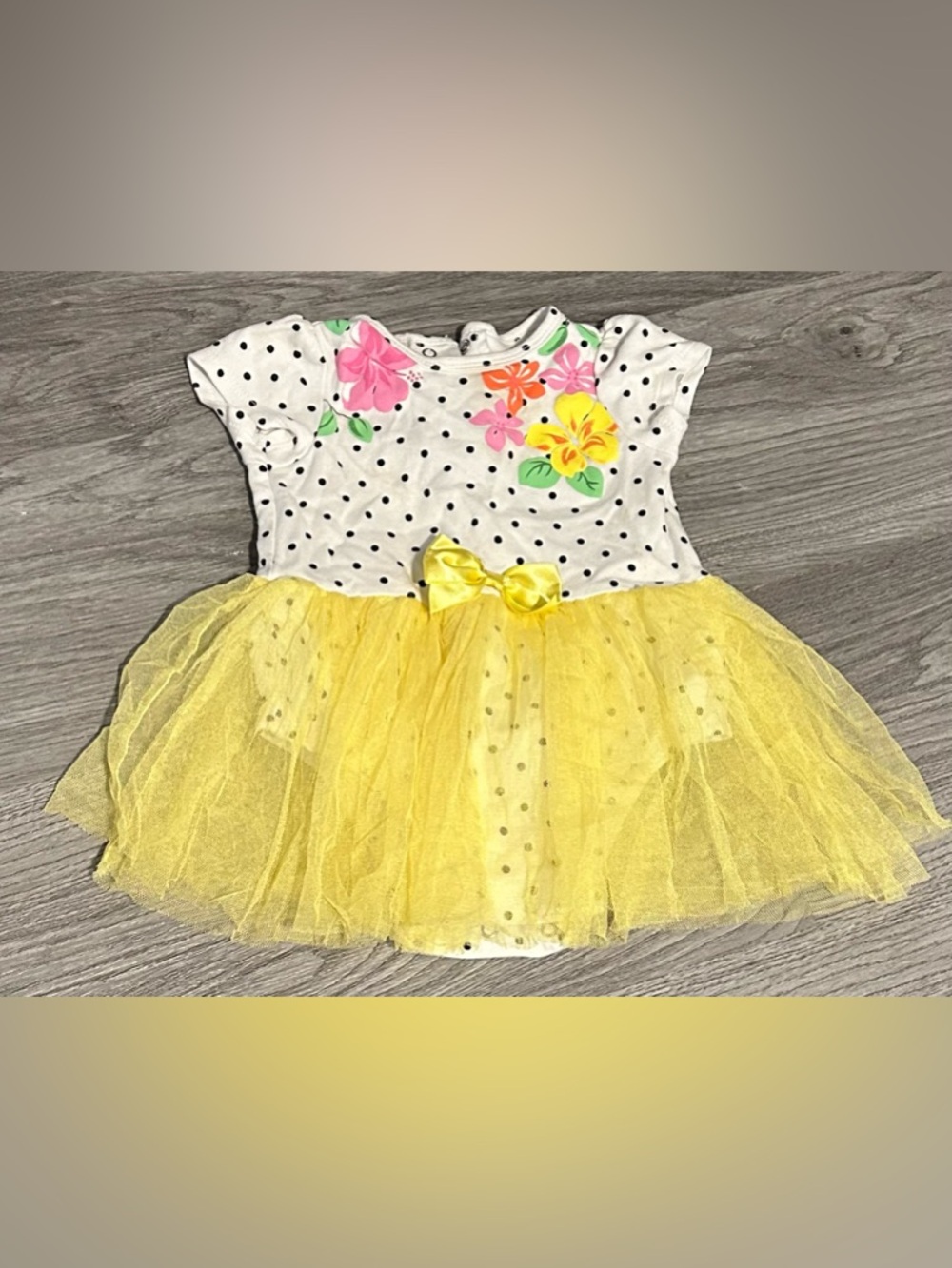 ⭐️3 BUNDLE ADD ON) 9m Polka Dot Floral Tutu Baby Dress with Yellow Tulle